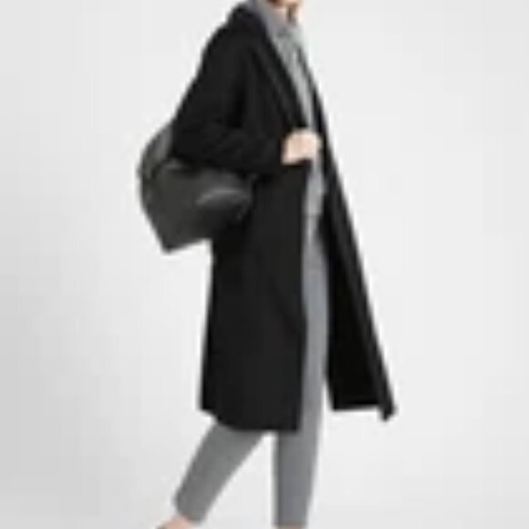 Banana Republic NEW double faced belted wrap coat recycled wool blend women's M - Picture 2 of 8